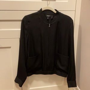 Theory black silk bomber jacket